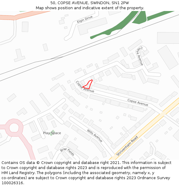 50, COPSE AVENUE, SWINDON, SN1 2PW: Location map and indicative extent of plot