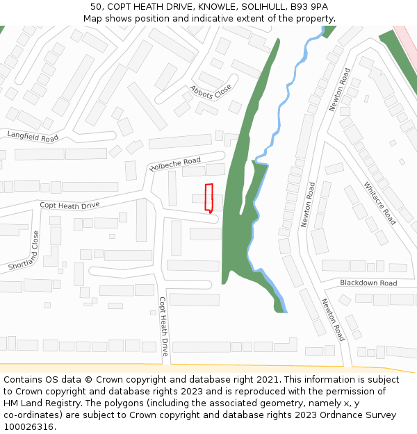 50, COPT HEATH DRIVE, KNOWLE, SOLIHULL, B93 9PA: Location map and indicative extent of plot