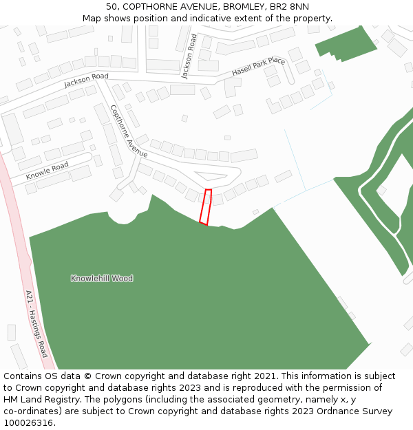 50, COPTHORNE AVENUE, BROMLEY, BR2 8NN: Location map and indicative extent of plot