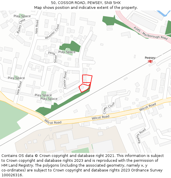 50, COSSOR ROAD, PEWSEY, SN9 5HX: Location map and indicative extent of plot