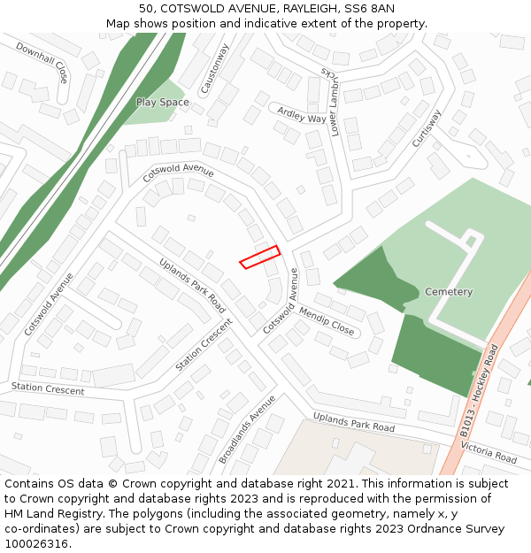 50, COTSWOLD AVENUE, RAYLEIGH, SS6 8AN: Location map and indicative extent of plot