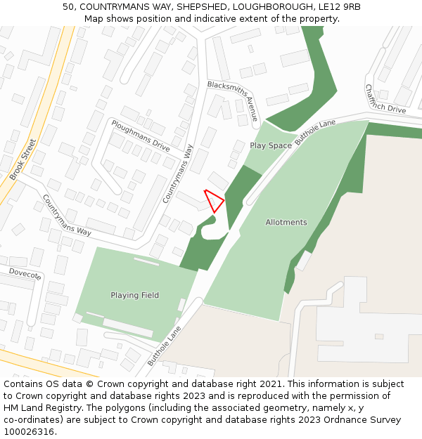 50, COUNTRYMANS WAY, SHEPSHED, LOUGHBOROUGH, LE12 9RB: Location map and indicative extent of plot