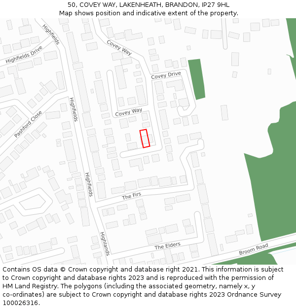 50, COVEY WAY, LAKENHEATH, BRANDON, IP27 9HL: Location map and indicative extent of plot