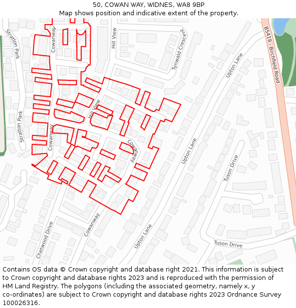 50, COWAN WAY, WIDNES, WA8 9BP: Location map and indicative extent of plot