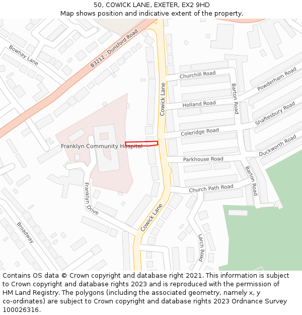 50, COWICK LANE, EXETER, EX2 9HD: Location map and indicative extent of plot