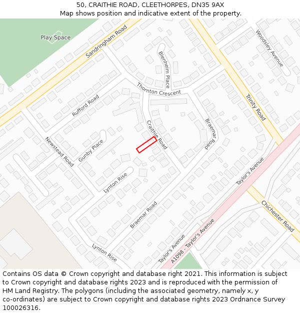 50, CRAITHIE ROAD, CLEETHORPES, DN35 9AX: Location map and indicative extent of plot