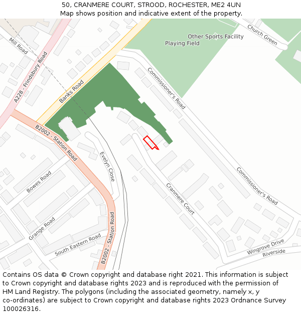 50, CRANMERE COURT, STROOD, ROCHESTER, ME2 4UN: Location map and indicative extent of plot