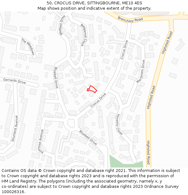 50, CROCUS DRIVE, SITTINGBOURNE, ME10 4ES: Location map and indicative extent of plot