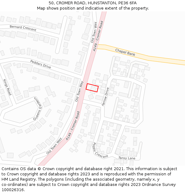 50, CROMER ROAD, HUNSTANTON, PE36 6FA: Location map and indicative extent of plot