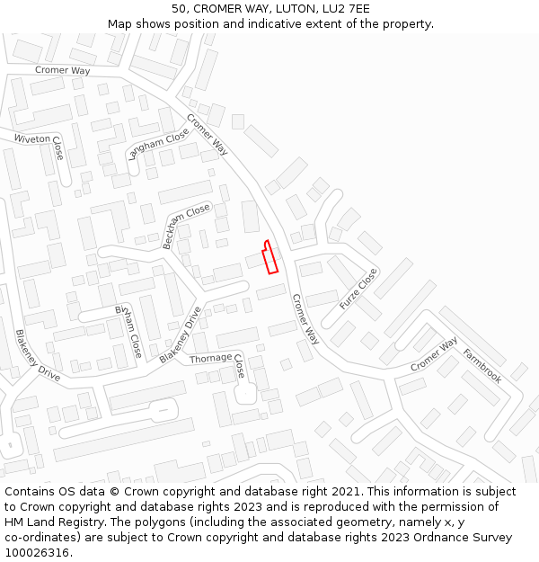 50, CROMER WAY, LUTON, LU2 7EE: Location map and indicative extent of plot