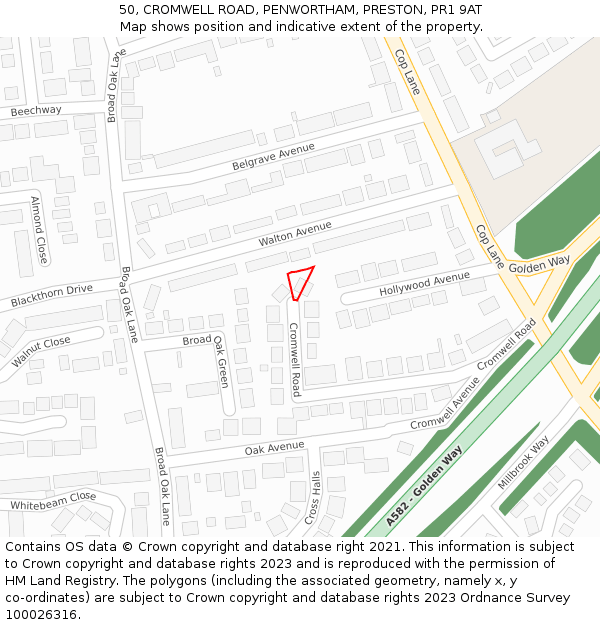 50, CROMWELL ROAD, PENWORTHAM, PRESTON, PR1 9AT: Location map and indicative extent of plot