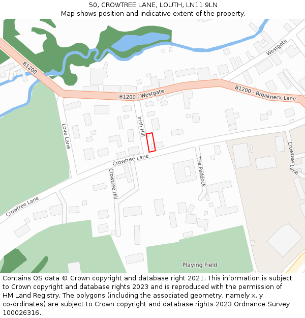 50, CROWTREE LANE, LOUTH, LN11 9LN: Location map and indicative extent of plot