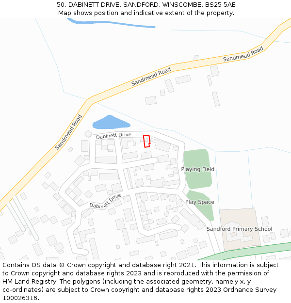 50, DABINETT DRIVE, SANDFORD, WINSCOMBE, BS25 5AE: Location map and indicative extent of plot