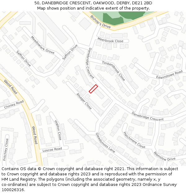 50, DANEBRIDGE CRESCENT, OAKWOOD, DERBY, DE21 2BD: Location map and indicative extent of plot