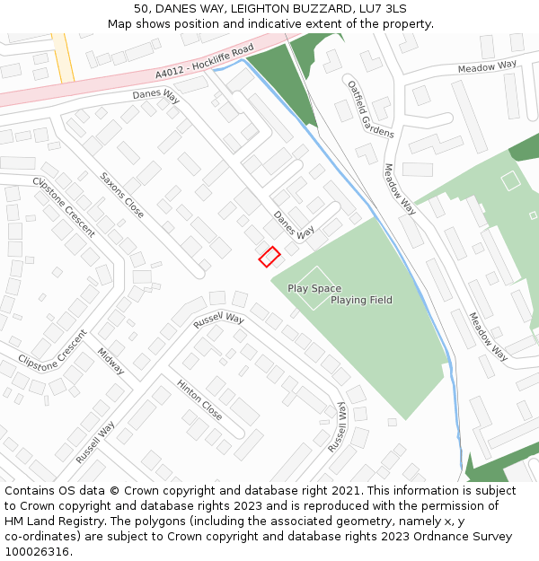 50, DANES WAY, LEIGHTON BUZZARD, LU7 3LS: Location map and indicative extent of plot