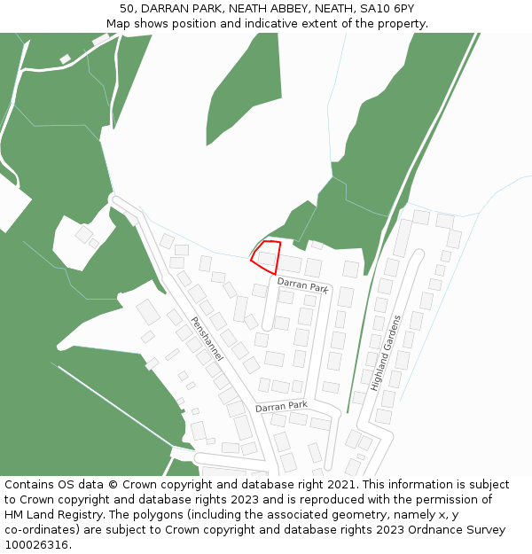 50, DARRAN PARK, NEATH ABBEY, NEATH, SA10 6PY: Location map and indicative extent of plot