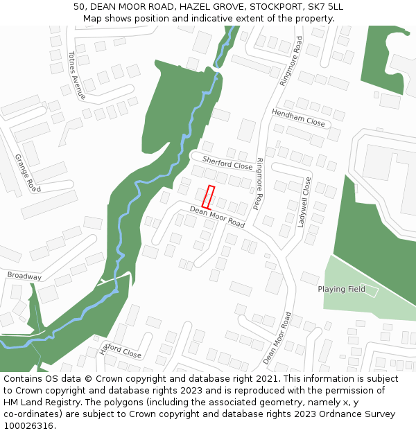 50, DEAN MOOR ROAD, HAZEL GROVE, STOCKPORT, SK7 5LL: Location map and indicative extent of plot