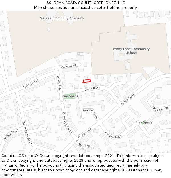 50, DEAN ROAD, SCUNTHORPE, DN17 1HG: Location map and indicative extent of plot