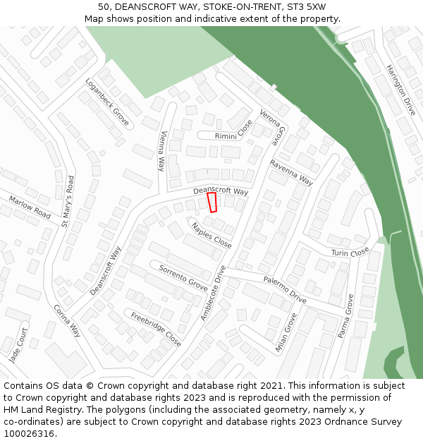 50, DEANSCROFT WAY, STOKE-ON-TRENT, ST3 5XW: Location map and indicative extent of plot