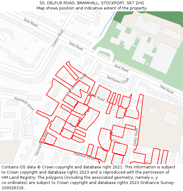 50, DELFUR ROAD, BRAMHALL, STOCKPORT, SK7 2HG: Location map and indicative extent of plot