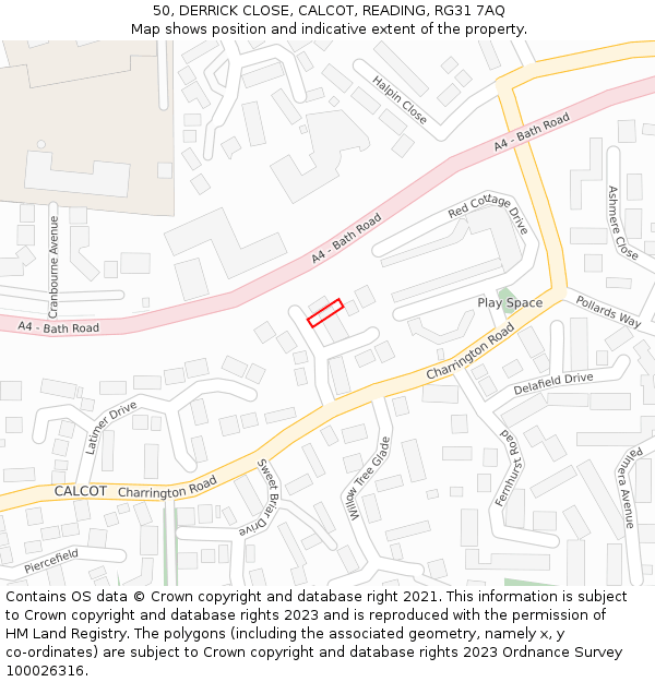 50, DERRICK CLOSE, CALCOT, READING, RG31 7AQ: Location map and indicative extent of plot