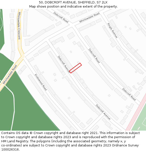 50, DOBCROFT AVENUE, SHEFFIELD, S7 2LX: Location map and indicative extent of plot