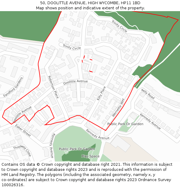 50, DOOLITTLE AVENUE, HIGH WYCOMBE, HP11 1BD: Location map and indicative extent of plot