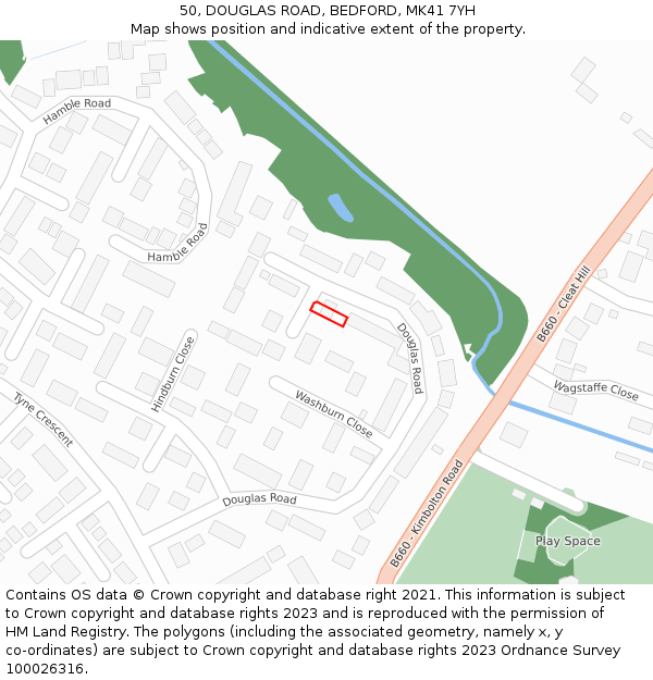 50, DOUGLAS ROAD, BEDFORD, MK41 7YH: Location map and indicative extent of plot