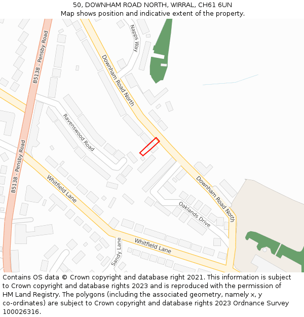 50, DOWNHAM ROAD NORTH, WIRRAL, CH61 6UN: Location map and indicative extent of plot