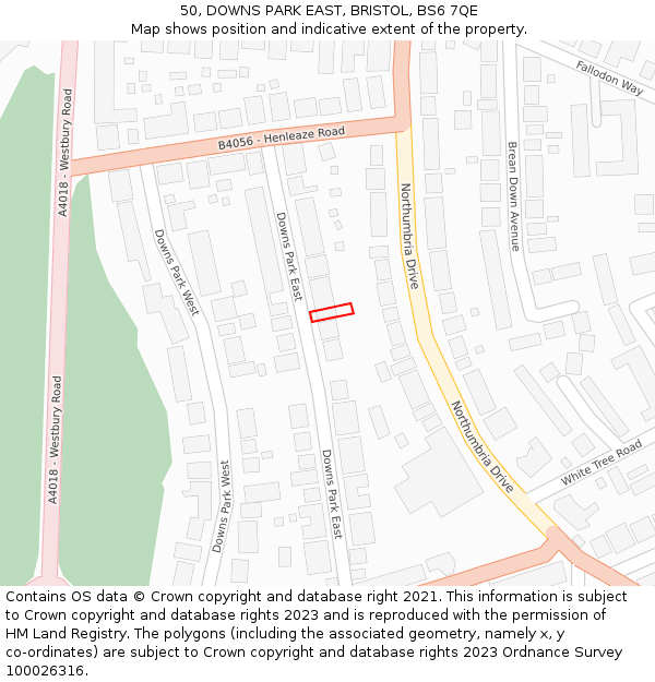 50, DOWNS PARK EAST, BRISTOL, BS6 7QE: Location map and indicative extent of plot