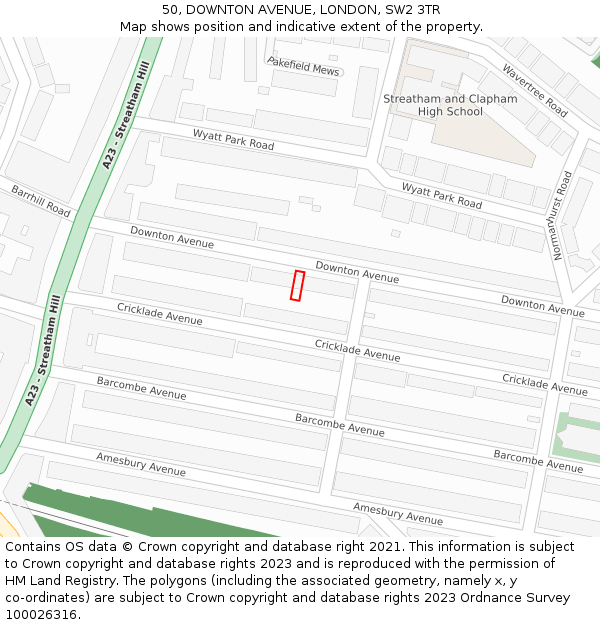 50, DOWNTON AVENUE, LONDON, SW2 3TR: Location map and indicative extent of plot