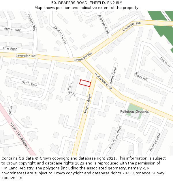 50, DRAPERS ROAD, ENFIELD, EN2 8LY: Location map and indicative extent of plot
