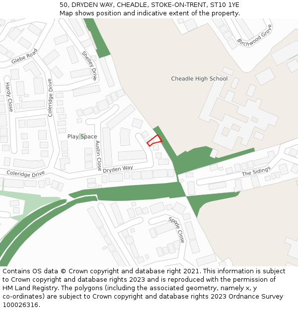 50, DRYDEN WAY, CHEADLE, STOKE-ON-TRENT, ST10 1YE: Location map and indicative extent of plot