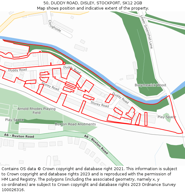 50, DUDDY ROAD, DISLEY, STOCKPORT, SK12 2GB: Location map and indicative extent of plot