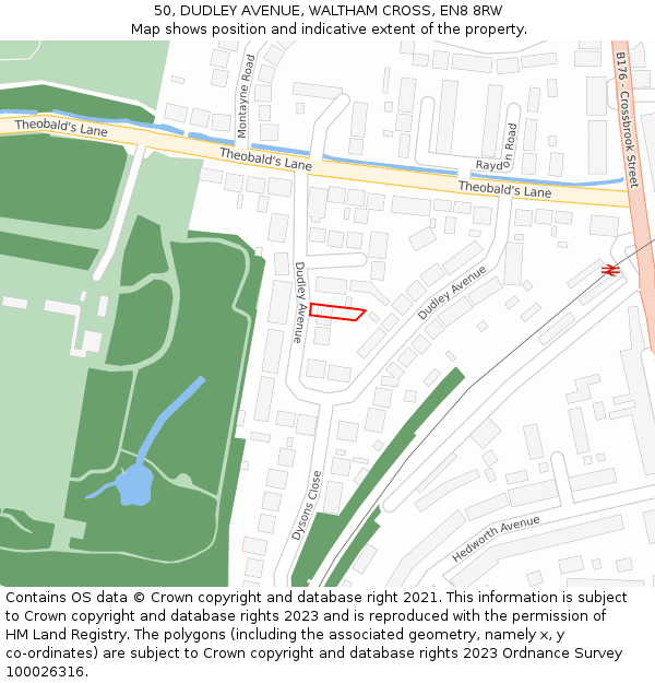 50, DUDLEY AVENUE, WALTHAM CROSS, EN8 8RW: Location map and indicative extent of plot