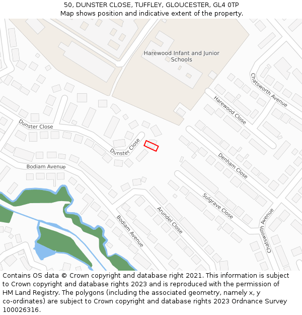 50, DUNSTER CLOSE, TUFFLEY, GLOUCESTER, GL4 0TP: Location map and indicative extent of plot