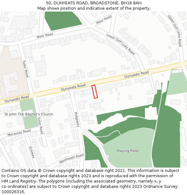 50, DUNYEATS ROAD, BROADSTONE, BH18 8AH: Location map and indicative extent of plot