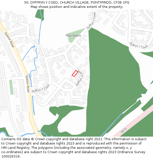 50, DYFFRYN Y COED, CHURCH VILLAGE, PONTYPRIDD, CF38 1PQ: Location map and indicative extent of plot