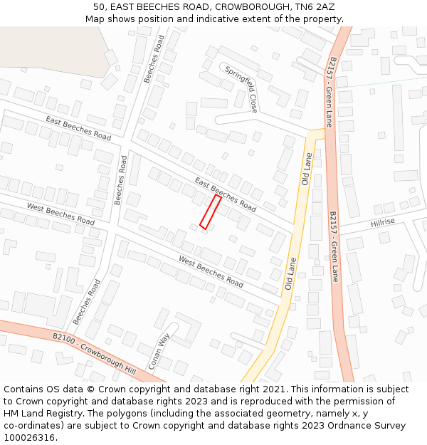 50, EAST BEECHES ROAD, CROWBOROUGH, TN6 2AZ: Location map and indicative extent of plot