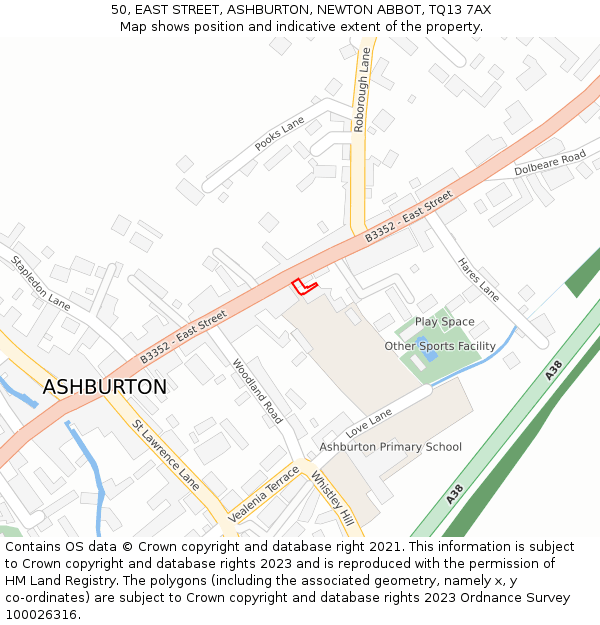 50, EAST STREET, ASHBURTON, NEWTON ABBOT, TQ13 7AX: Location map and indicative extent of plot