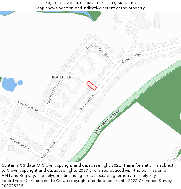 50, ECTON AVENUE, MACCLESFIELD, SK10 1RD: Location map and indicative extent of plot
