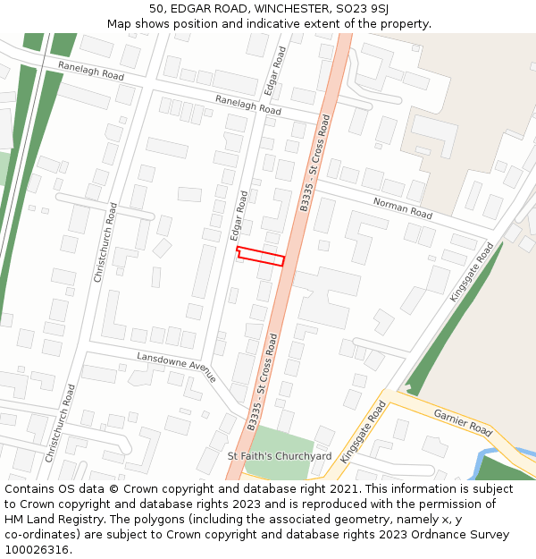 50, EDGAR ROAD, WINCHESTER, SO23 9SJ: Location map and indicative extent of plot