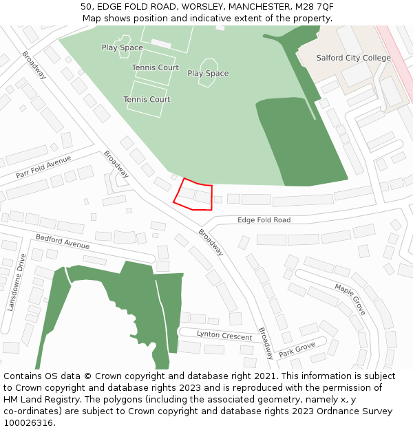 50, EDGE FOLD ROAD, WORSLEY, MANCHESTER, M28 7QF: Location map and indicative extent of plot