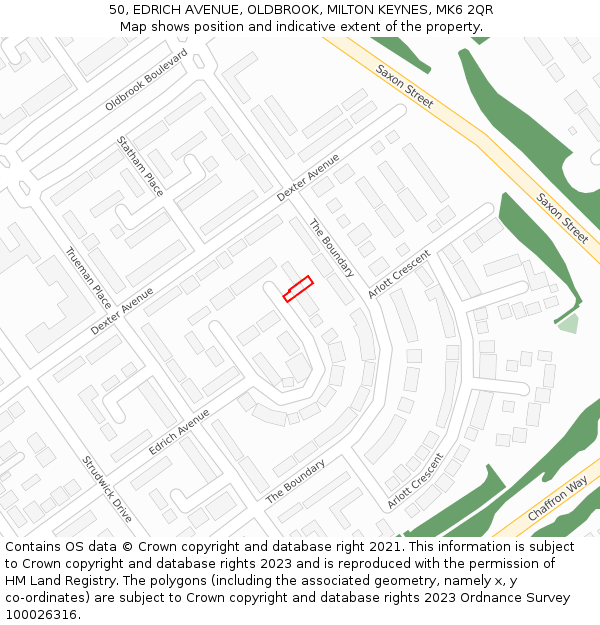 50, EDRICH AVENUE, OLDBROOK, MILTON KEYNES, MK6 2QR: Location map and indicative extent of plot