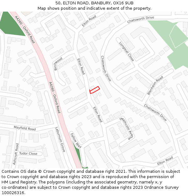 50, ELTON ROAD, BANBURY, OX16 9UB: Location map and indicative extent of plot