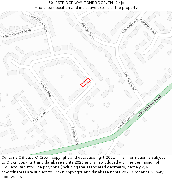 50, ESTRIDGE WAY, TONBRIDGE, TN10 4JX: Location map and indicative extent of plot