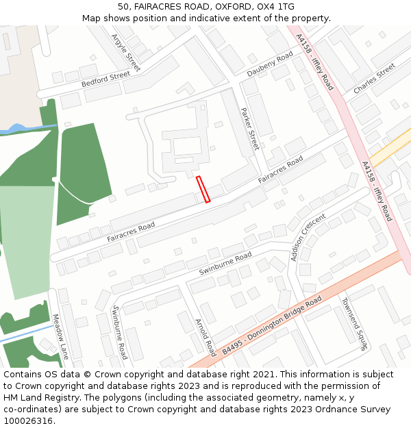 50, FAIRACRES ROAD, OXFORD, OX4 1TG: Location map and indicative extent of plot