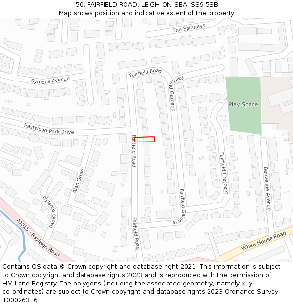 50, FAIRFIELD ROAD, LEIGH-ON-SEA, SS9 5SB: Location map and indicative extent of plot