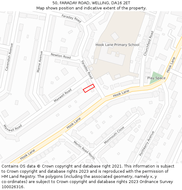 50, FARADAY ROAD, WELLING, DA16 2ET: Location map and indicative extent of plot