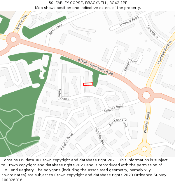 50, FARLEY COPSE, BRACKNELL, RG42 1PF: Location map and indicative extent of plot